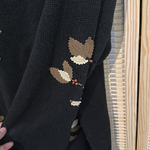 Susan Bristol Vintage Y2K Auturn Leaf Pattern Black Beaded Sweater Size XL - Picture 10 of 16